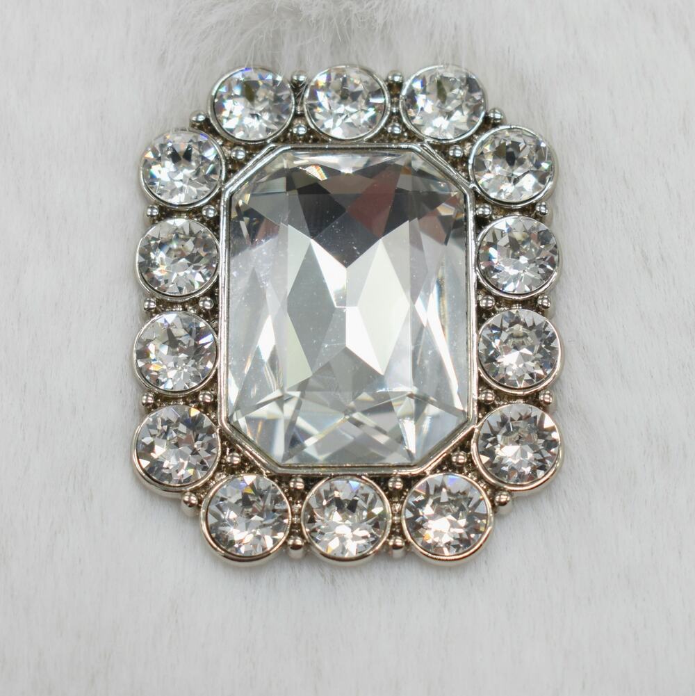 Sparkly Rhinestone Crystal Brooch Pin Silvertone Statement Glam Coquette Party